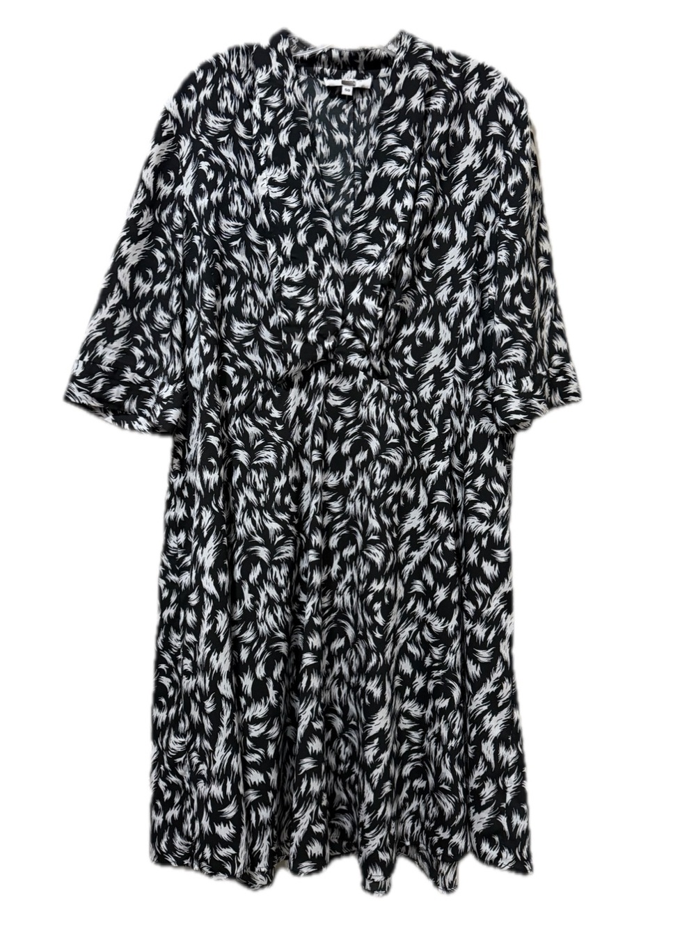 Derek Lam 50 US L/XL Black and White Abstract Print Deep V Dress B12 - Picture 2 of 7